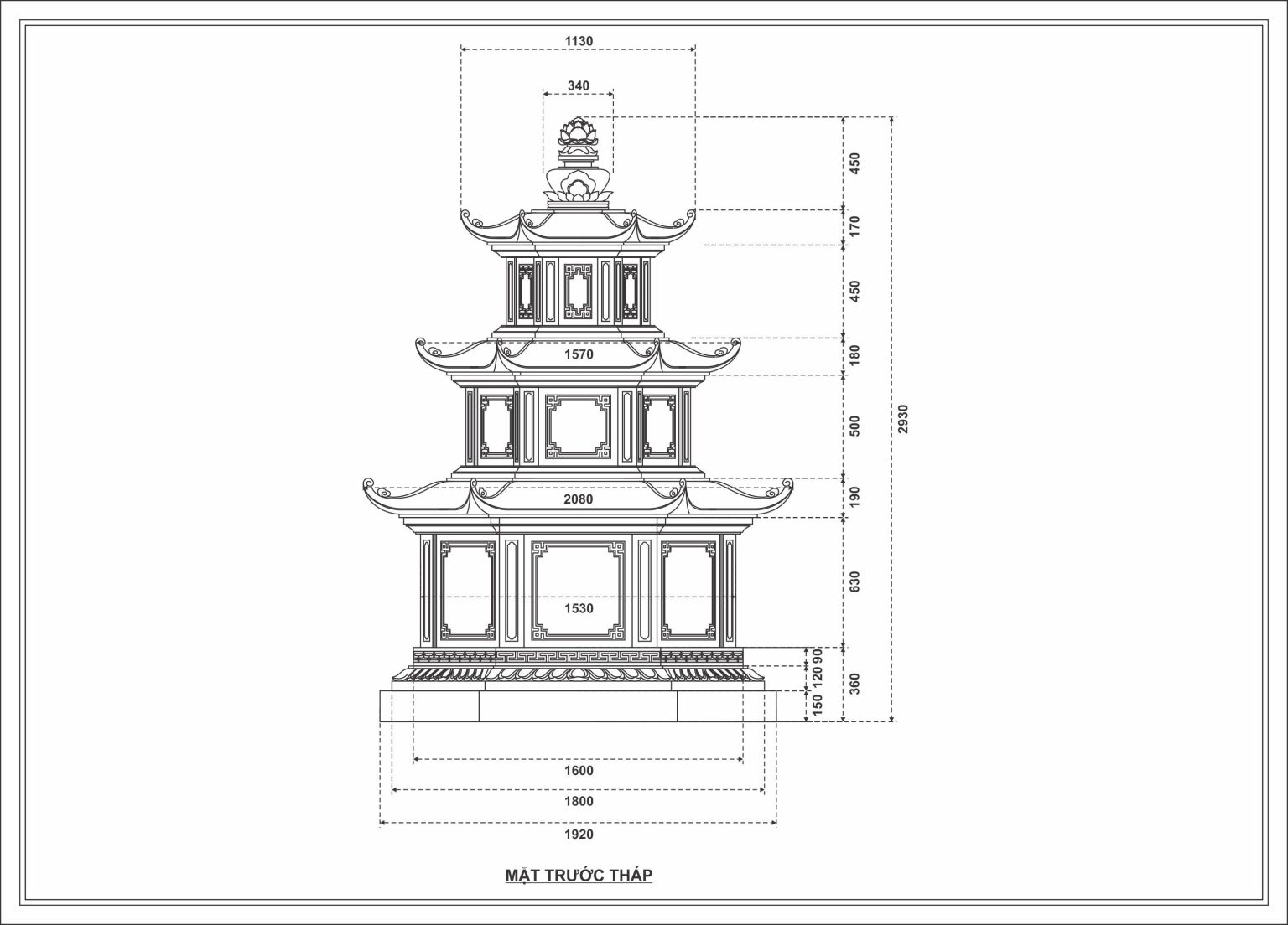 Kích thước mộ tháp đá